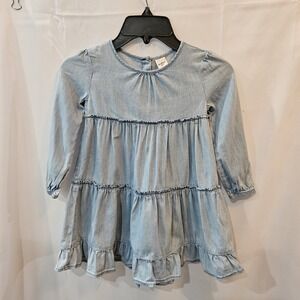 OshKosh B'gosh  long-sleeve chambray dress for toddler girls Sz 3T Ruffles